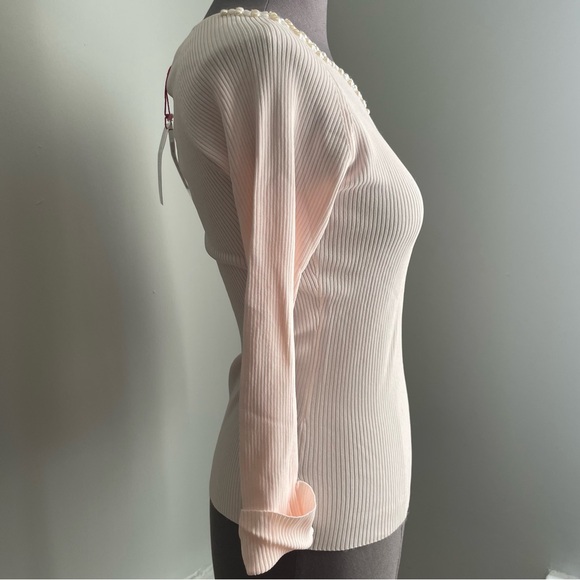 LOULOU light pink quarter sleeved ribbed top with beading - Picture 4 of 8